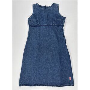 Vintage 90s Tommy Jeans Womens Dress Large Blue Denim Sleeveless Shift Preppy